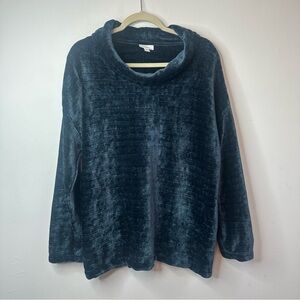 J. Jill Blue Velour Cowl Neck Holiday Sweater Size Large L